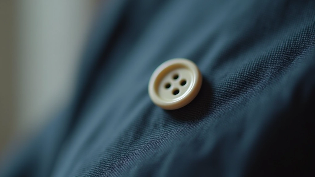 Fotografia de detalhe de um ponto fixo - botão de roupa em close-up, iluminação clara e precisa, fundo desfocado