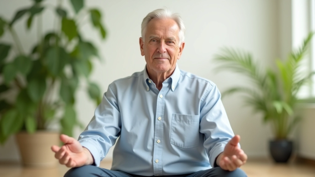 Pessoa a fazer exercício de concentração com os olhos focados num ponto, ambiente tranquilo e minimalista com plantas naturais