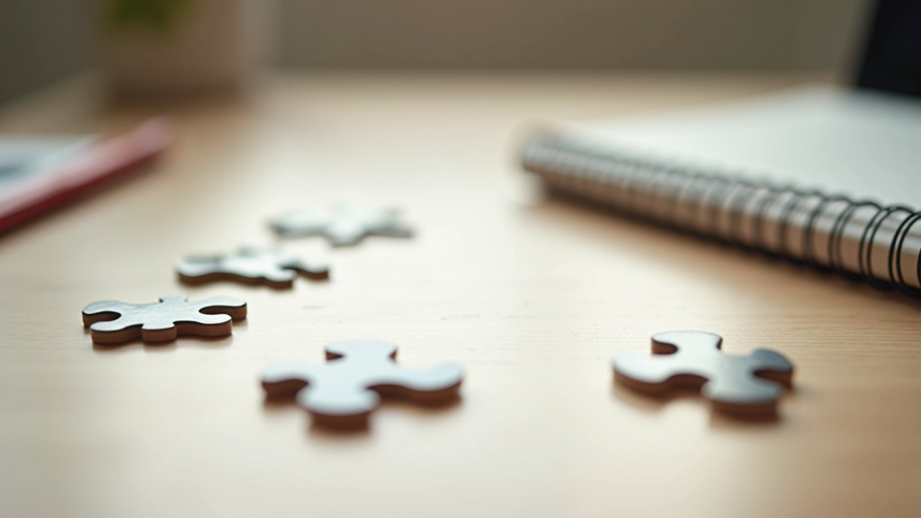 Peças de puzzle espalhadas numa superfície clara, algumas montadas formando padrão, imagem que representa agilidade mental